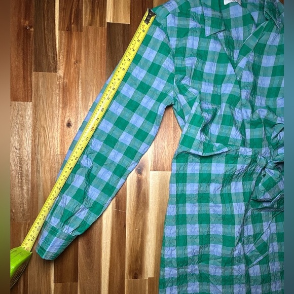 Untuck It for Her Seersucker Mila Button Down Shirt Dress Blue Green Gingham Med - Picture 9 of 12